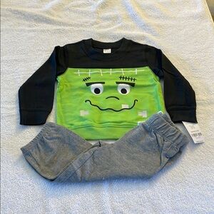 Carters 2 piece set with Black Monster Face Shirt & Grey Sweats